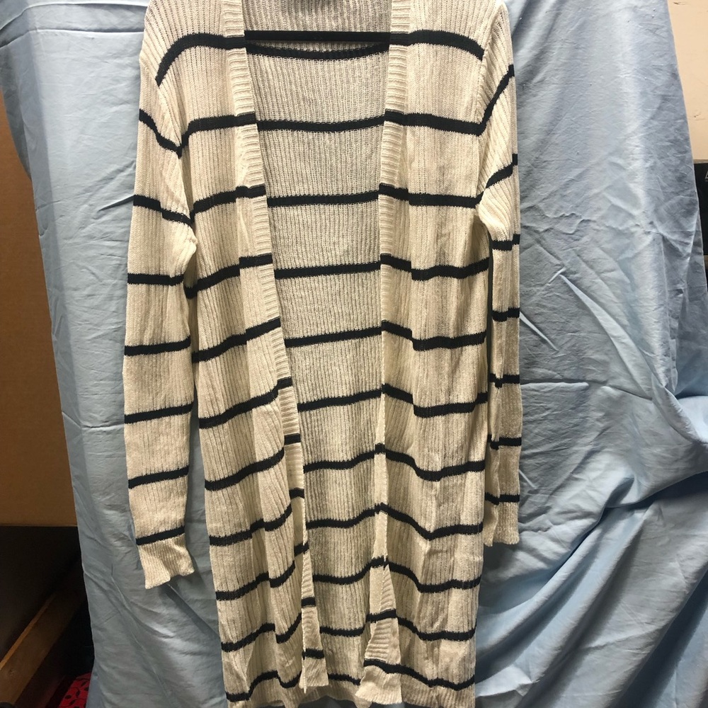 Black and off white striped cardigan
